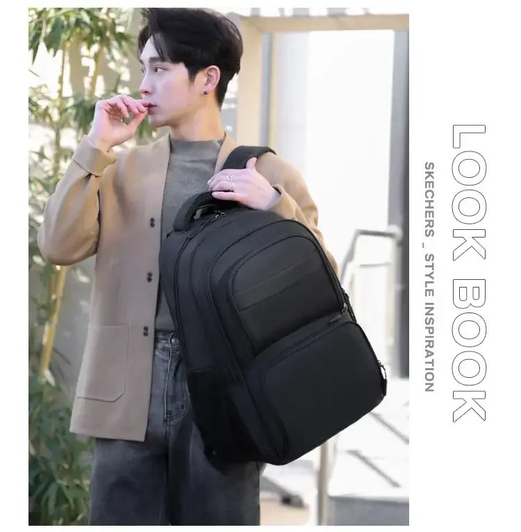 Men's Black Crossbody School Backpack Large Capacity Travel Bag — feature 18