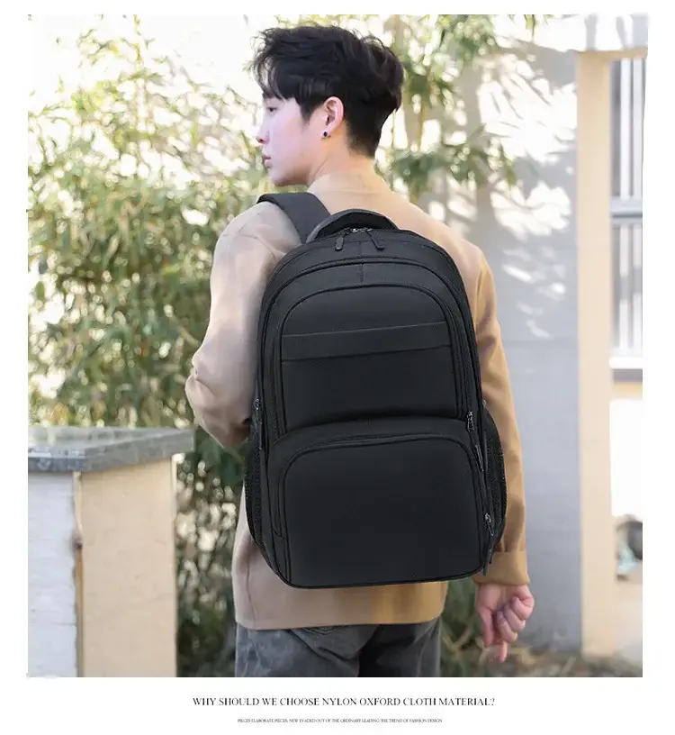 Men's Black Crossbody School Backpack Large Capacity Travel Bag — feature 19