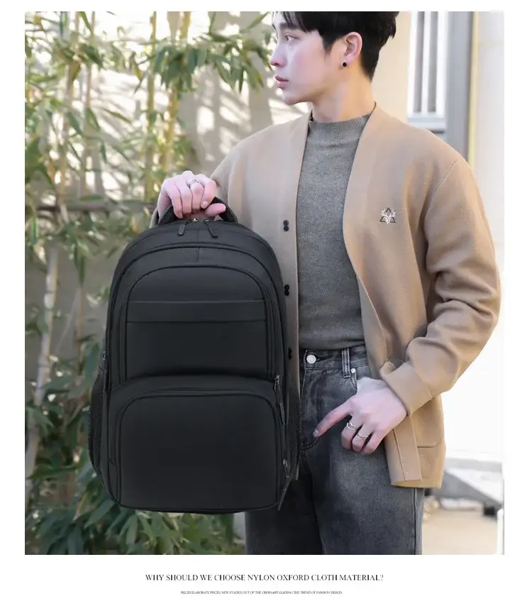 Men's Black Crossbody School Backpack Large Capacity Travel Bag — feature 20