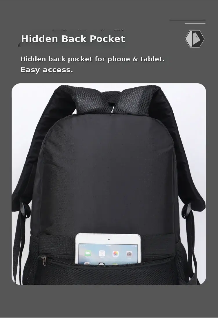 Men's Black Crossbody School Backpack Large Capacity Travel Bag — feature 6