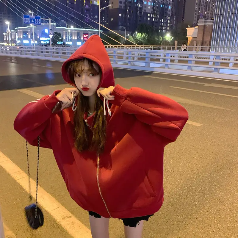 Women's Red Velvet Hooded Zipper Sweatshirt 2020+ — feature 13