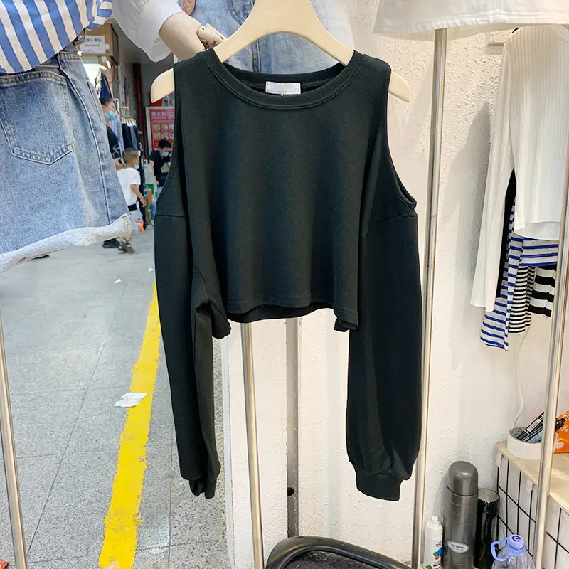 Cec Long Sleeve Off Shoulder Sweatshirt Women Black 2026 - Image 8
