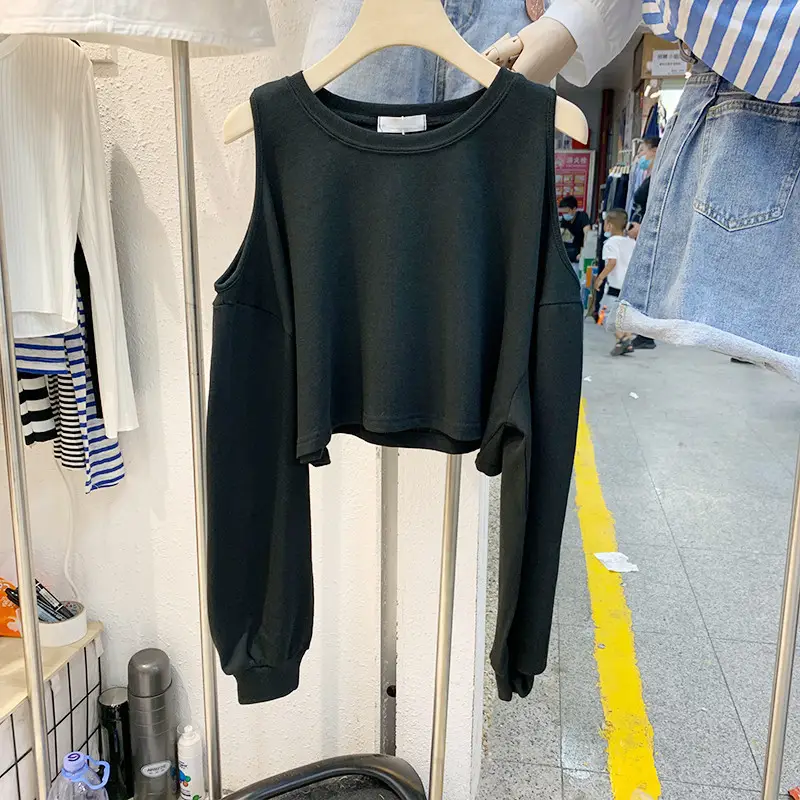 Cec Long Sleeve Off Shoulder Sweatshirt Women Black 2026 - Image 4