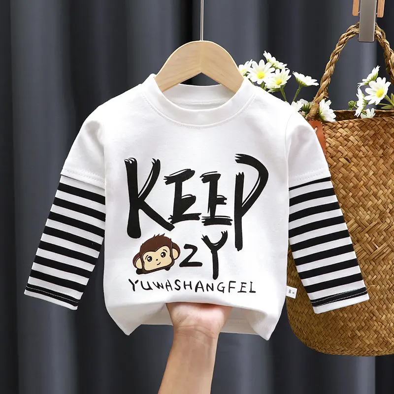 Girls Cartoon T-Shirt Grey Striped Sleeve Baby Boy - Image 3