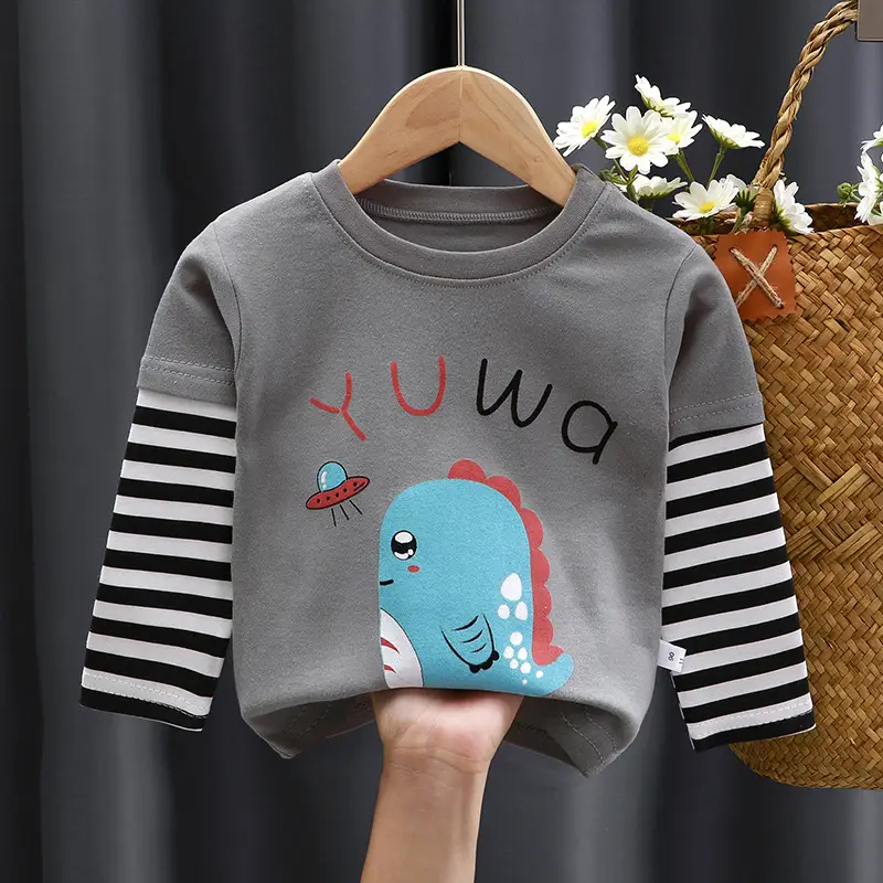 Girls Cartoon T-Shirt Grey Striped Sleeve Baby Boy - Image 5