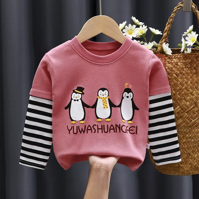 Girls Cartoon T-Shirt Grey Striped Sleeve Baby Boy - Image 2