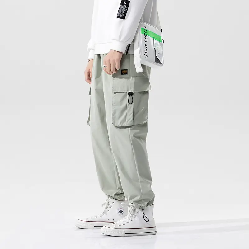 Men's Light Blue Cargo Pants Ankle-Tied Drawstring - Image 4