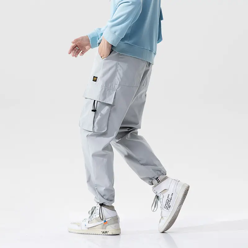 Men's Light Blue Cargo Pants Ankle-Tied Drawstring - Image 7