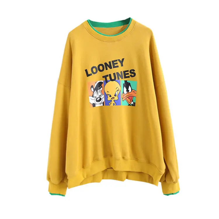 Women Fake Two-Piece Sweater Set White Green Cartoon Print - Image 17