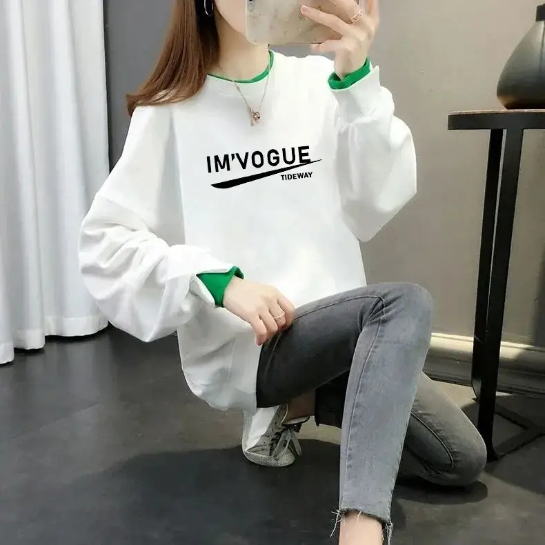 Women Fake Two-Piece Sweater Set White Green Cartoon Print — feature 13