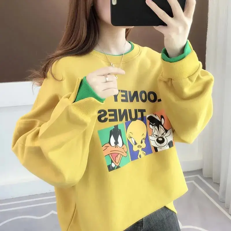 Women Fake Two-Piece Sweater Set White Green Cartoon Print — feature 5