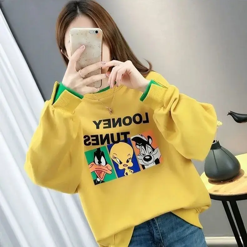 Women Fake Two-Piece Sweater Set White Green Cartoon Print — feature 9