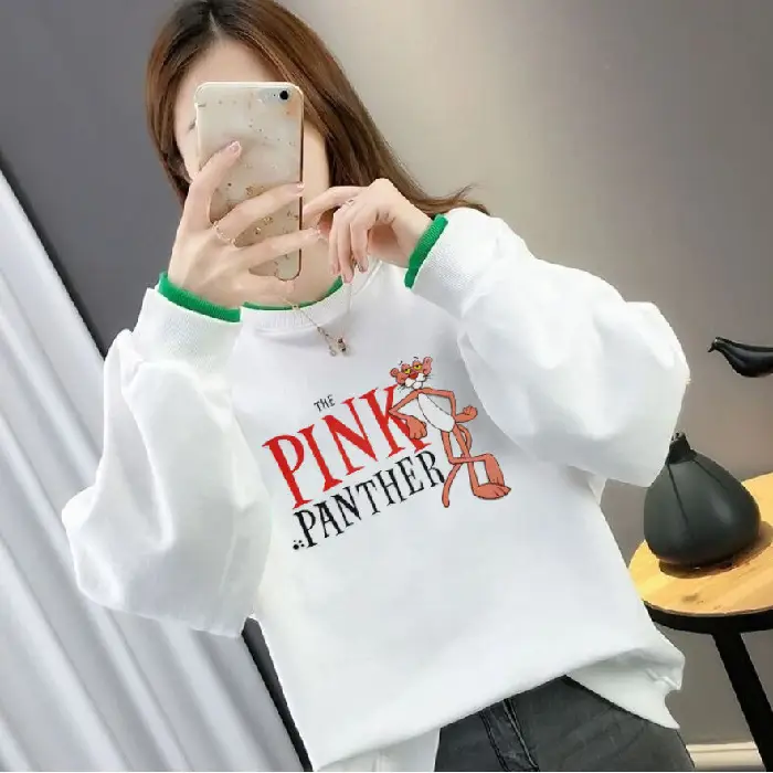 Women Fake Two-Piece Sweater Set White Green Cartoon Print - Image 5