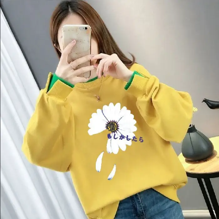 Women Fake Two-Piece Sweater Set White Green Cartoon Print - Image 8