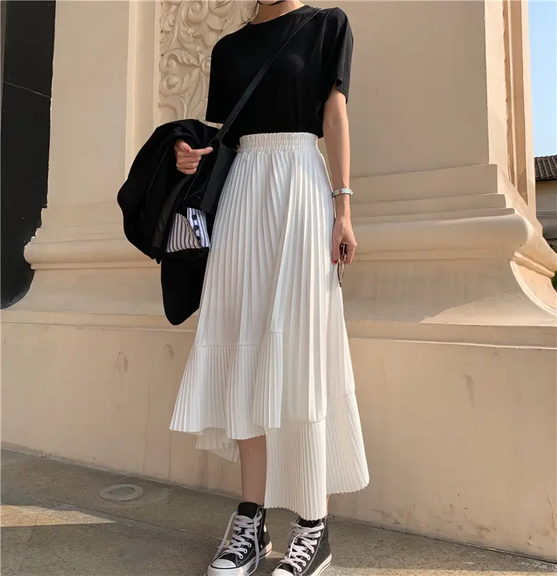 Irregular Pleated Chiffon Skirt White High Waist Autumn 2026 — feature 7