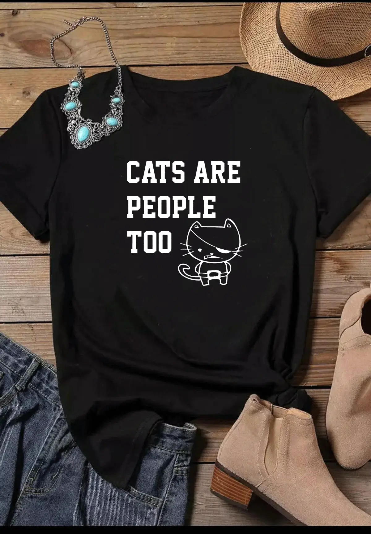 Cats Are People Too Black T-Shirt - Image 2