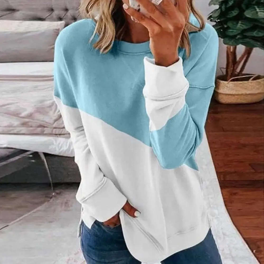 Women's Pink White Crossbody Long Sleeve T-Shirt