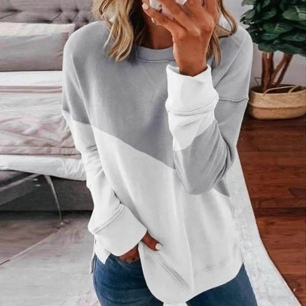 Women's Pink White Crossbody Long Sleeve T-Shirt