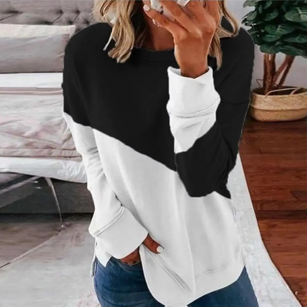 Women's Pink White Crossbody Long Sleeve T-Shirt