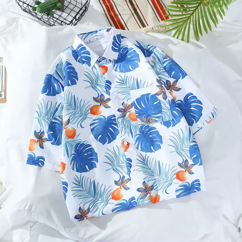 South Korea Vintage Floral Short Sleeve Shirt Men Women