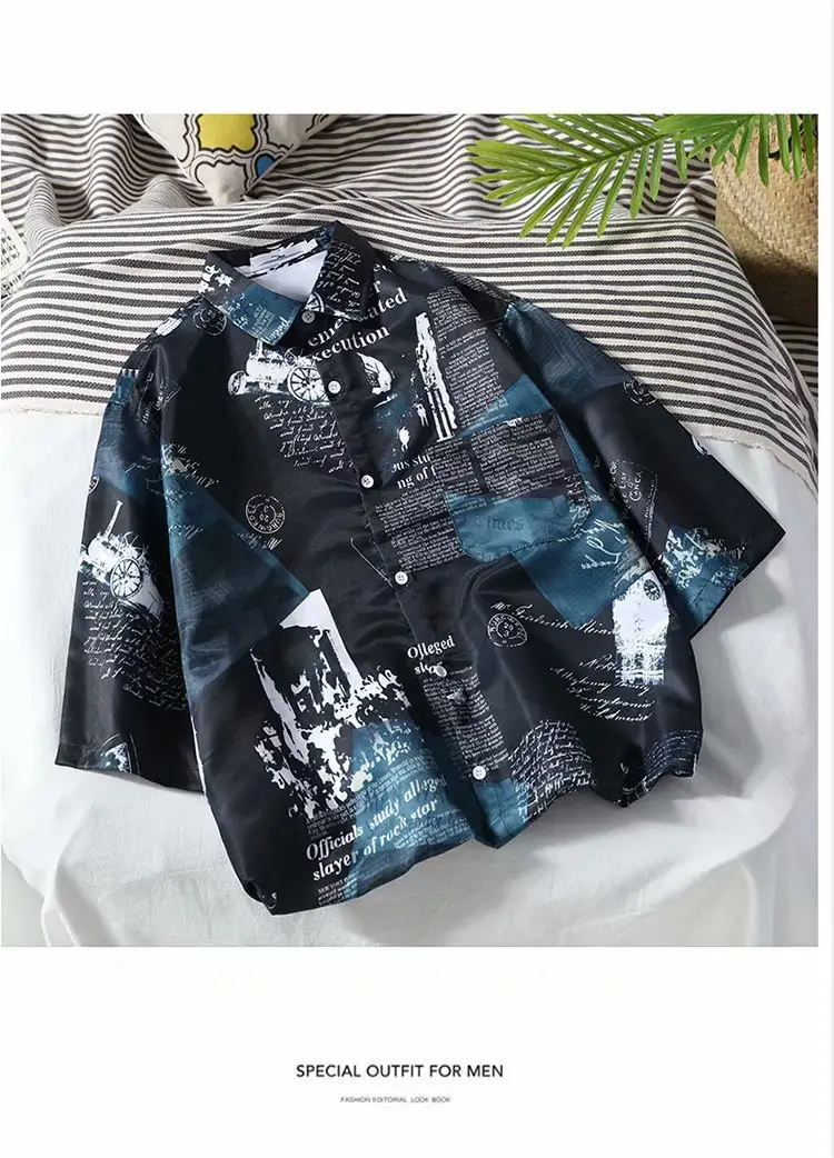 South Korea Vintage Floral Short Sleeve Shirt Men Women