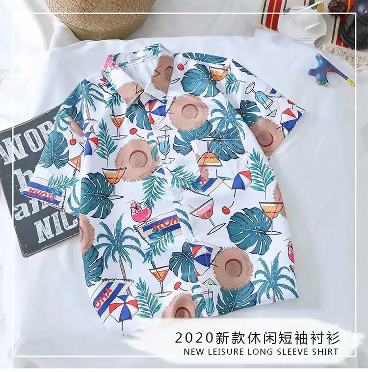South Korea Vintage Floral Short Sleeve Shirt Men Women