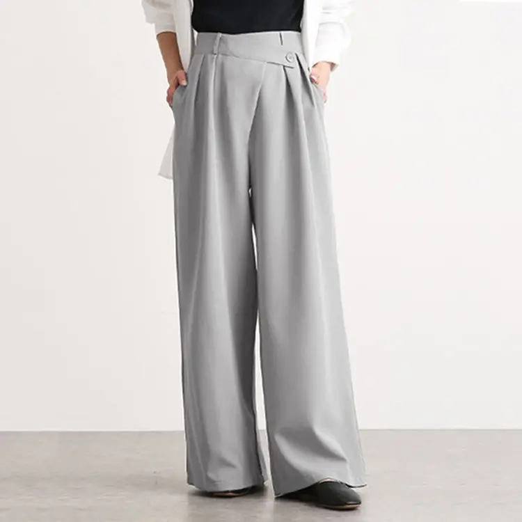 Women's Wide Leg Pants Grey Belt Design 2024 - Image 2