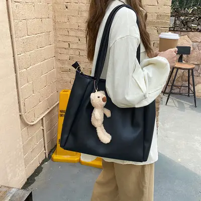 Women's Black Crossbody Bag with Teddy Bear Charm
