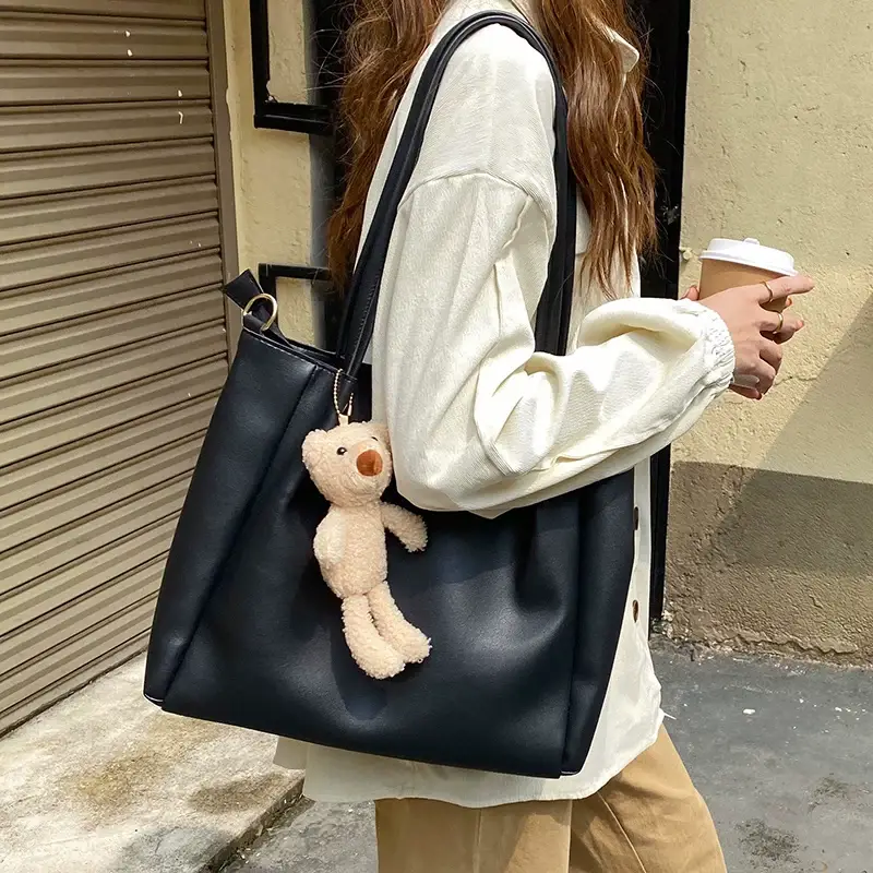 Women's Black Crossbody Bag with Teddy Bear Charm — feature 10