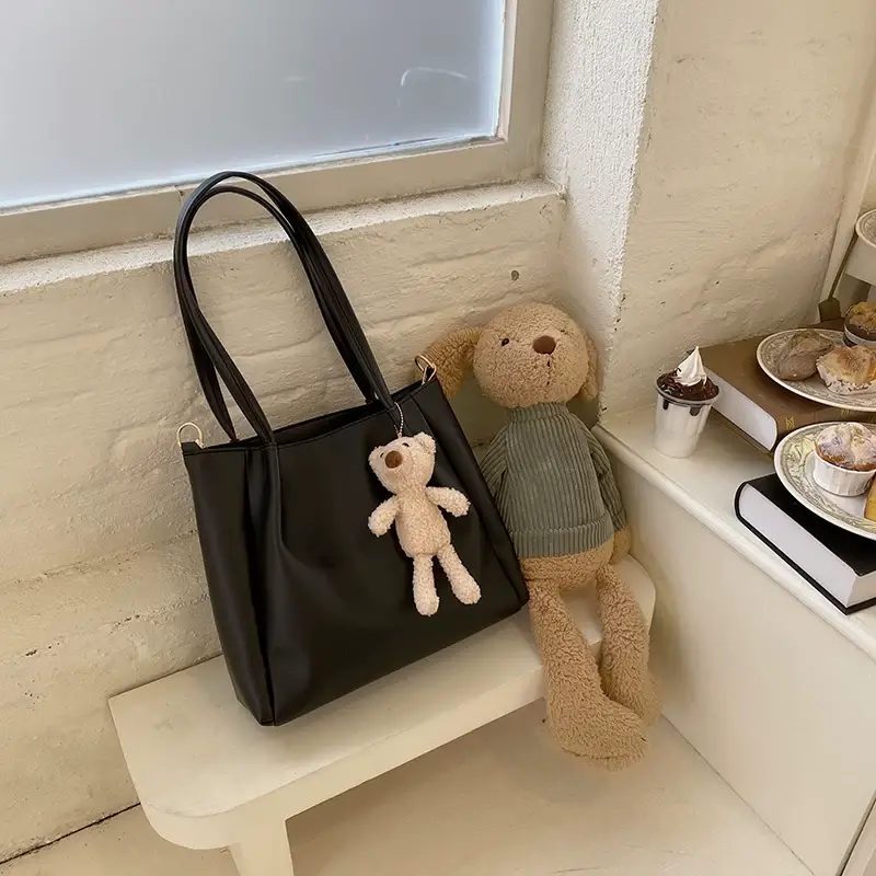 Women's Black Crossbody Bag with Teddy Bear Charm — feature 18