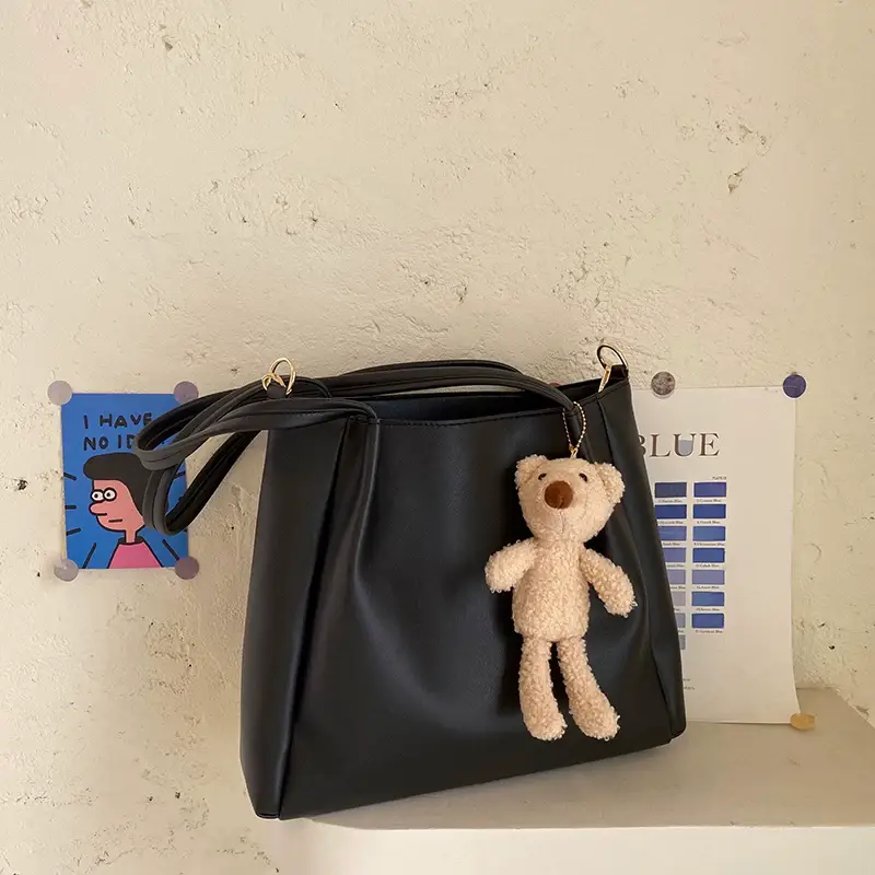 Women's Black Crossbody Bag with Teddy Bear Charm — feature 2