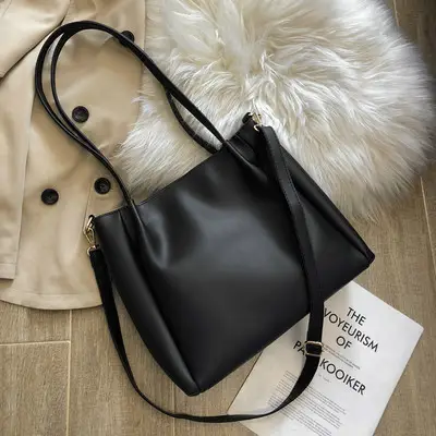 Women's Black Crossbody Bag with Teddy Bear Charm