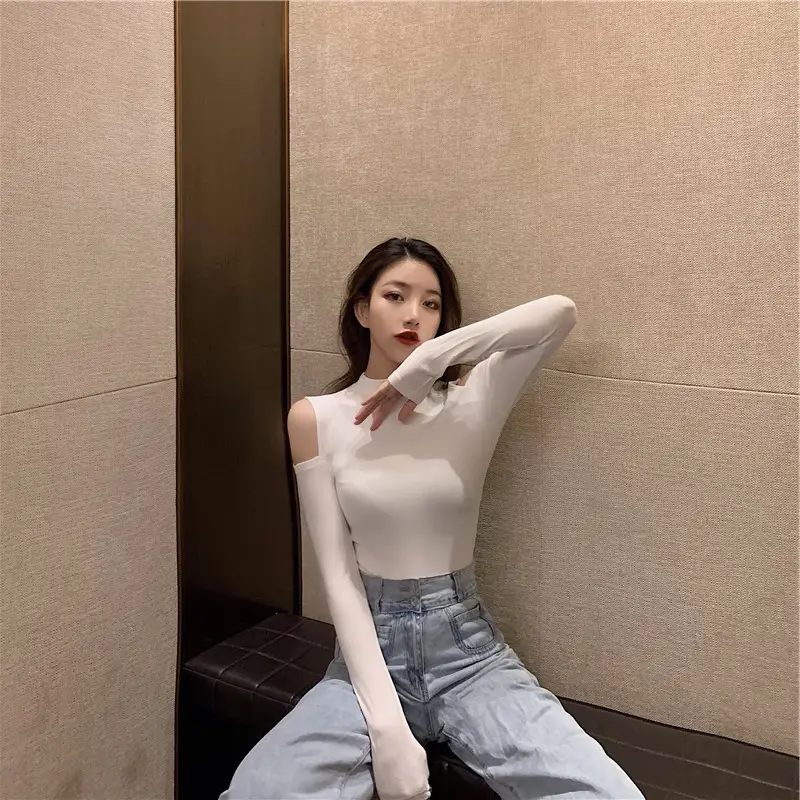 Autumn New Korean Style Off-Shoulder Long Sleeve T-Shirt Women - Image 6