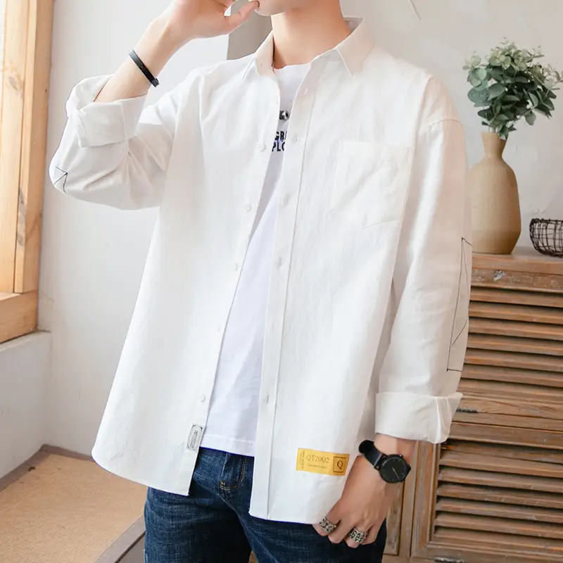 Men White Long Sleeve Button Shirt for Men