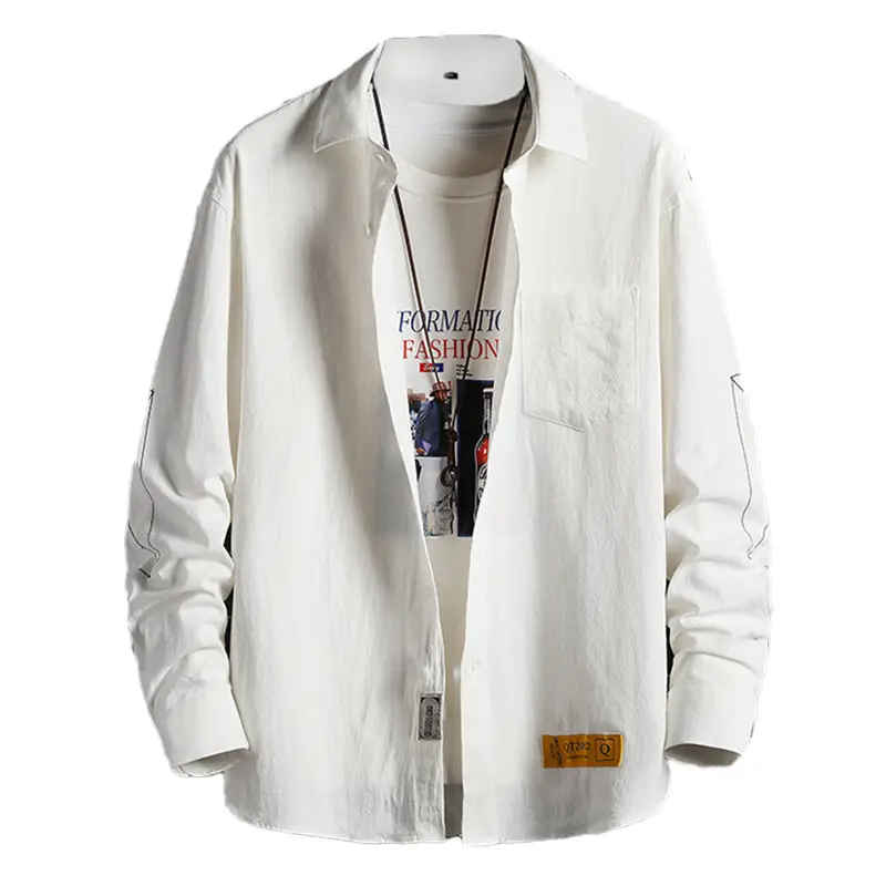 Men White Long Sleeve Button Shirt for Men