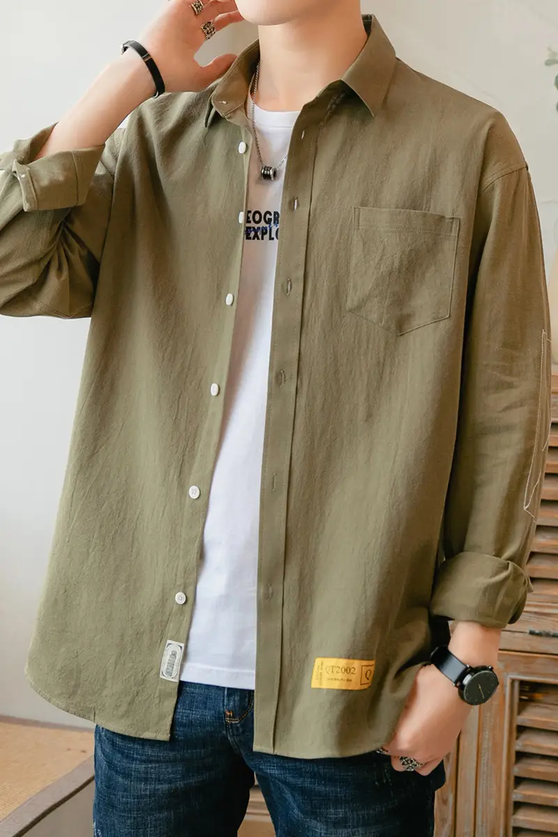 Men White Long Sleeve Button Shirt for Men
