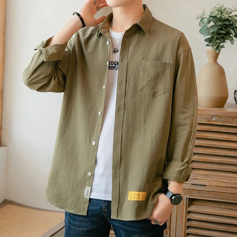 Men White Long Sleeve Button Shirt for Men
