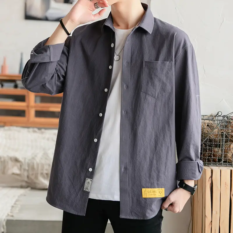 Men White Long Sleeve Button Shirt for Men