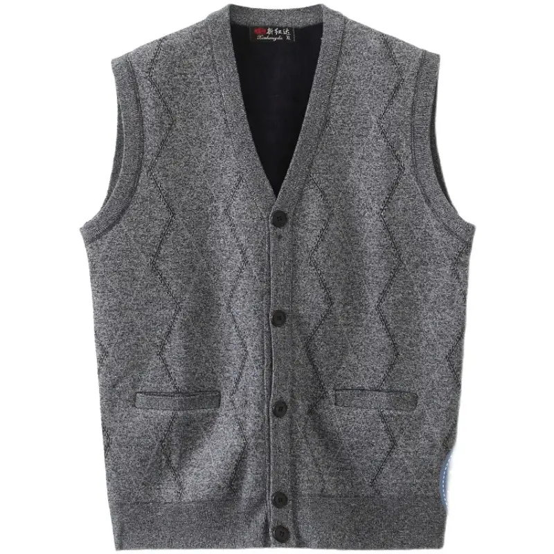 Men's Plush Knitted Sleeveless Vest Dark Gray - Image 8