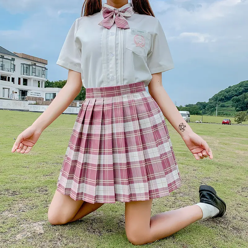 Gentle One-knife Plaid Skirt High Waist School Uniform