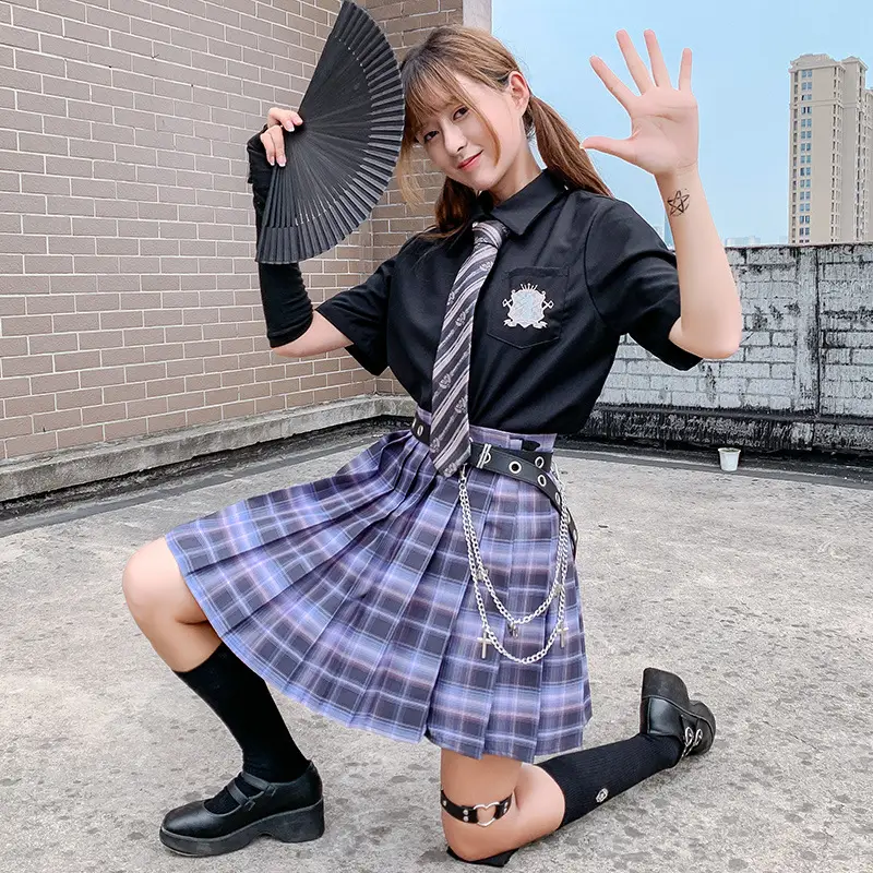 Gentle One-knife Plaid Skirt High Waist School Uniform