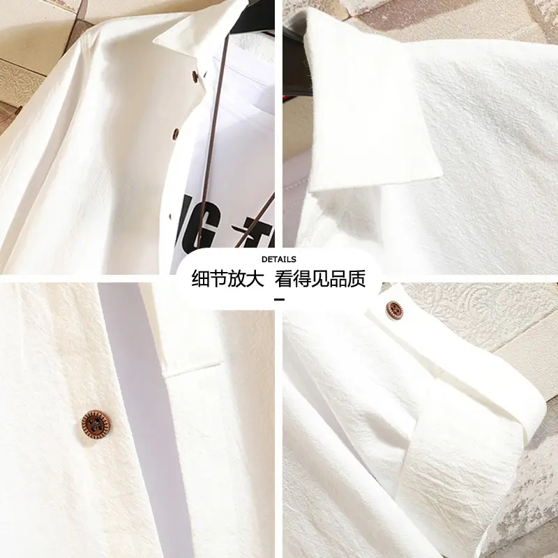 Men's Light Blue 3/4 Sleeve Shirt with Japanese Print