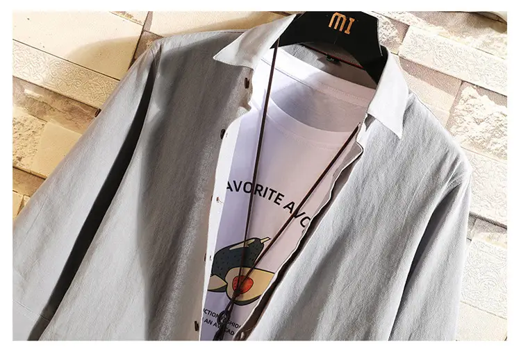 Men's Light Blue 3/4 Sleeve Shirt with Japanese Print — feature 19