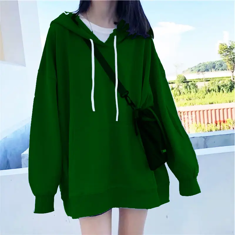 Women Green Fleece Hoodie Long Sleeve Casual Winter Wear - Image 6