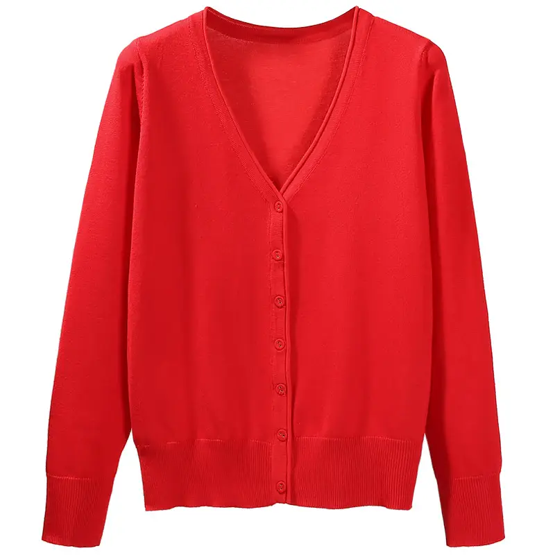 Women's Light Purple V-Neck Cardigan S-Button Long Sleeve - Image 22