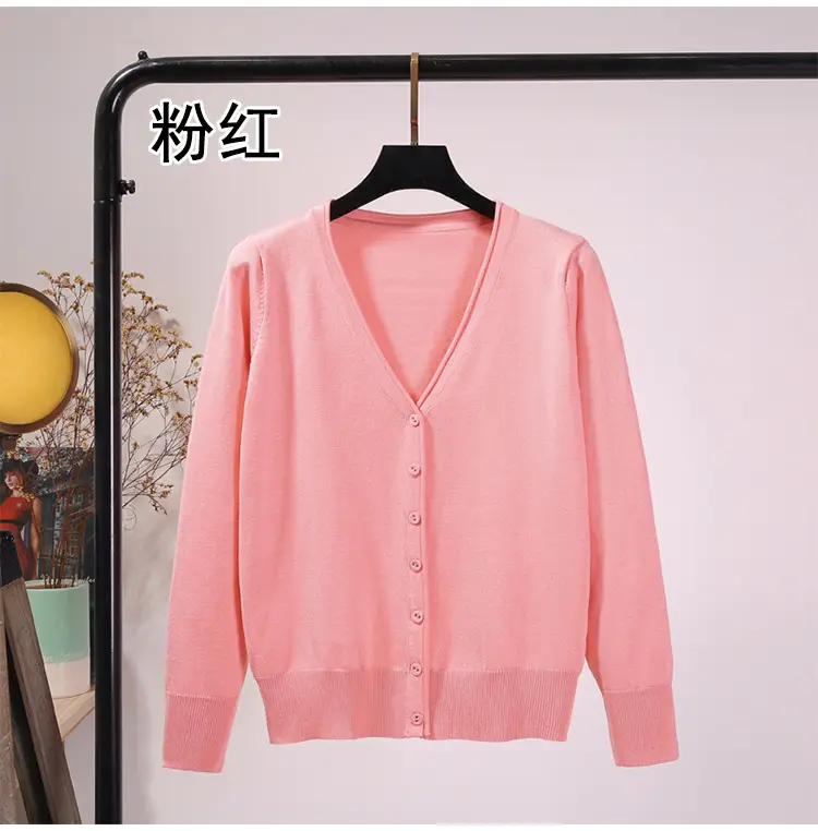 Women's Light Purple V-Neck Cardigan S-Button Long Sleeve - Image 10