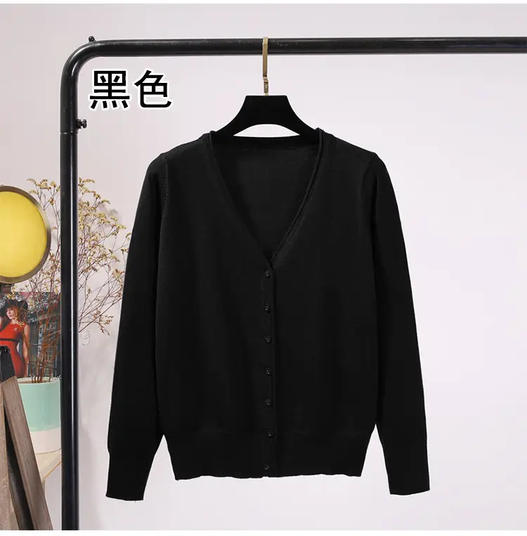 Women's Light Purple V-Neck Cardigan S-Button Long Sleeve - Image 3