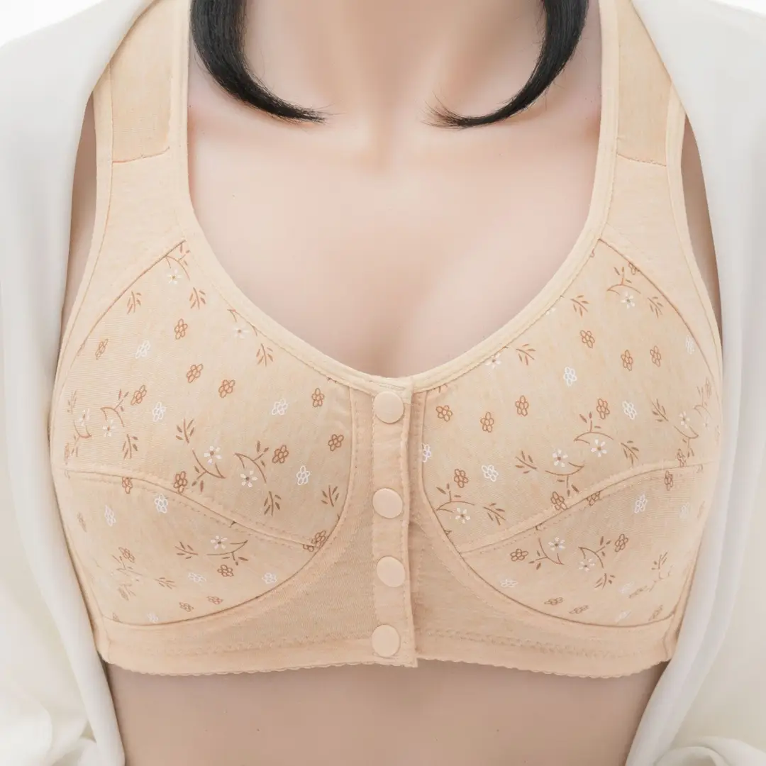 Middle-aged and Elderly All Cotton Bra Mother's Large Size Sports Underwear Women's Rimless Large Size Vest Bra Thin for the Elderly
