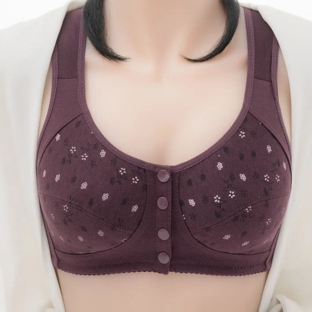 Middle-aged and Elderly All Cotton Bra Mother's Large Size Sports Underwear Women's Rimless Large Size Vest Bra Thin for the Elderly