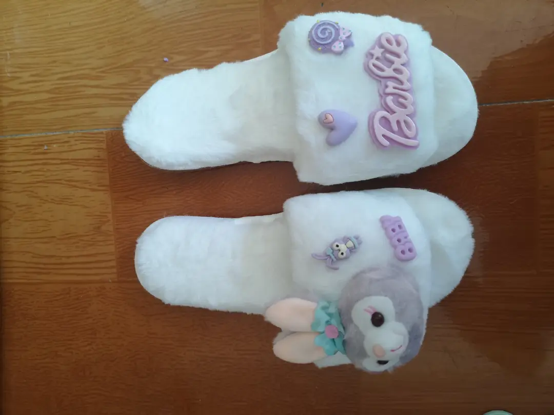 Autumn and winter New thickened plush curly velvet bow slippers star home soft bottom non-slip thermal slippers